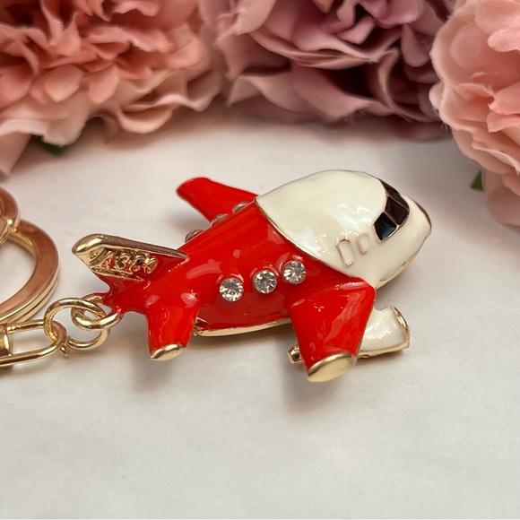 Beautiful Red and White Crystal Airplane Keychain Charm - Picture 7 of 16